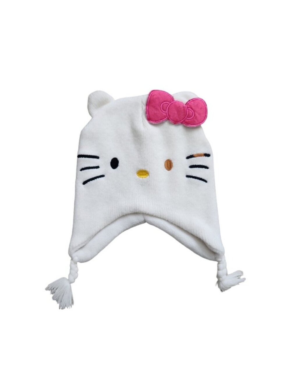Sanrio Hello Kitty Knit Beanie Bonnet Hat Sewn Eyes Pink Bow One Size